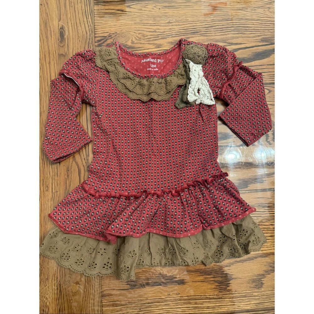 Mustard Pie‎ Red Brown Long Sleeved Amelia Ruffle Tunic Dress Size 12 Months